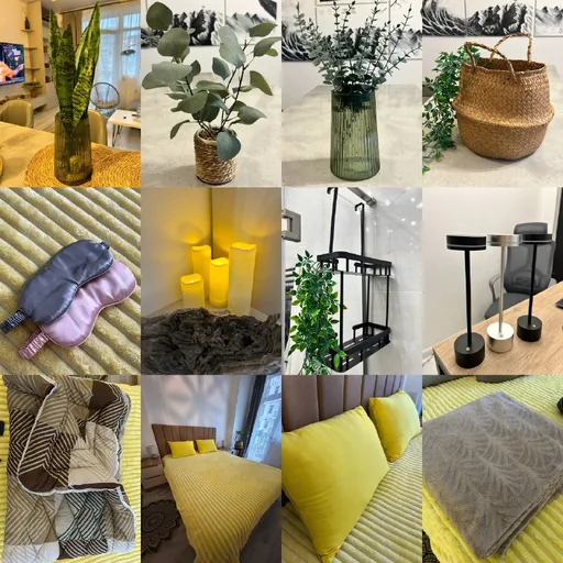 Лампы, свечи, декор, маски, растения, пледы и одеяло