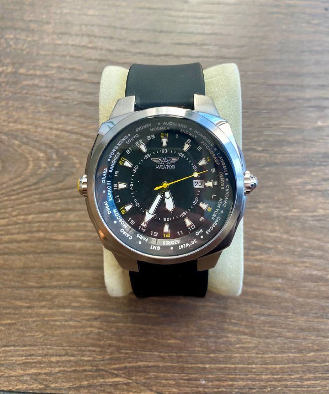 Часы Aviator World Timer сталь 100м водозащиты