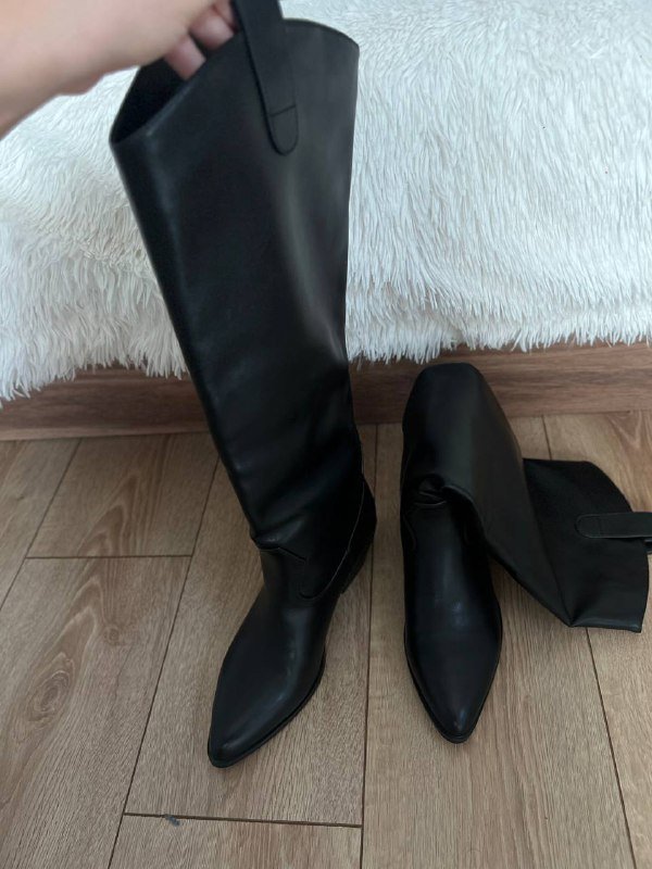 Высокие кожаные сапоги казаки черные 37,5-38 4