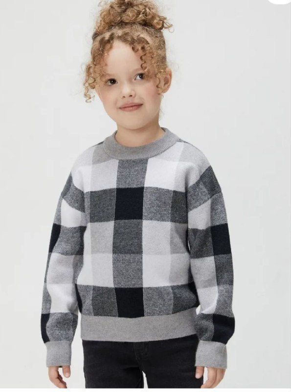 Вязаный джемпер в клетку для девочки, размер 128 и 134 7