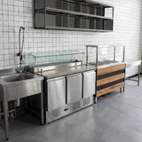 Kitchen equipment, refrigerators, display cases, tables, grill 1