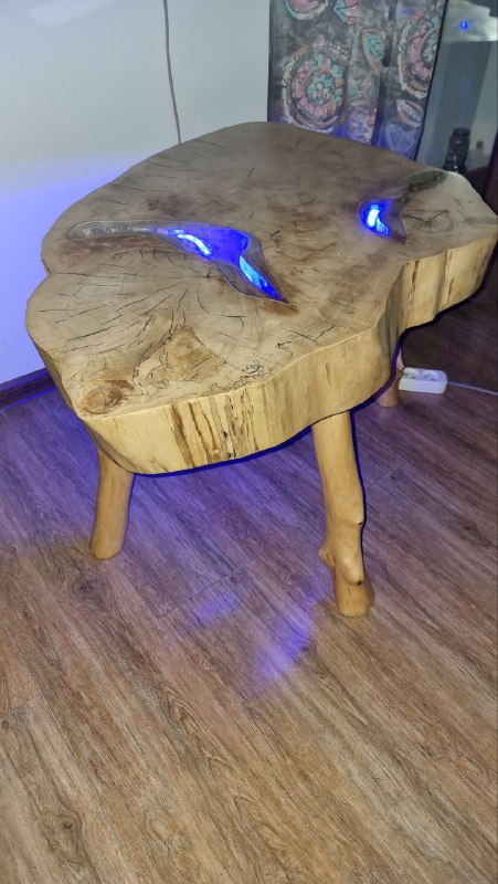 Стол со стеклянными вставками из дерева 90x60 см 2