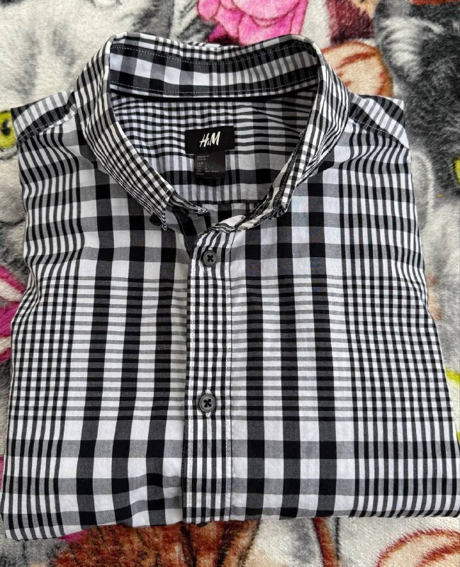 Рубашка мужская H&M L черно-белая клетка 3
