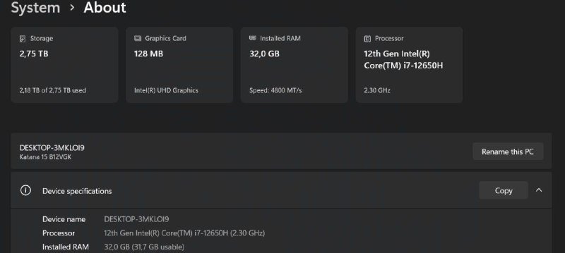 MSI Katana 15 i7-12650H RTX 4070 32GB DDR5 3TB SSD 3