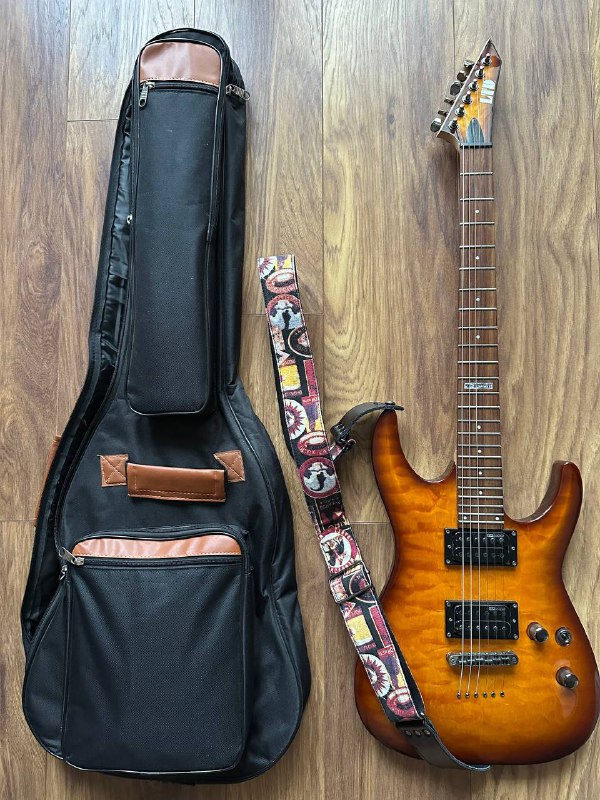 ESP LTD MH-100QMNT электрогитара, чехол и jack-кабель