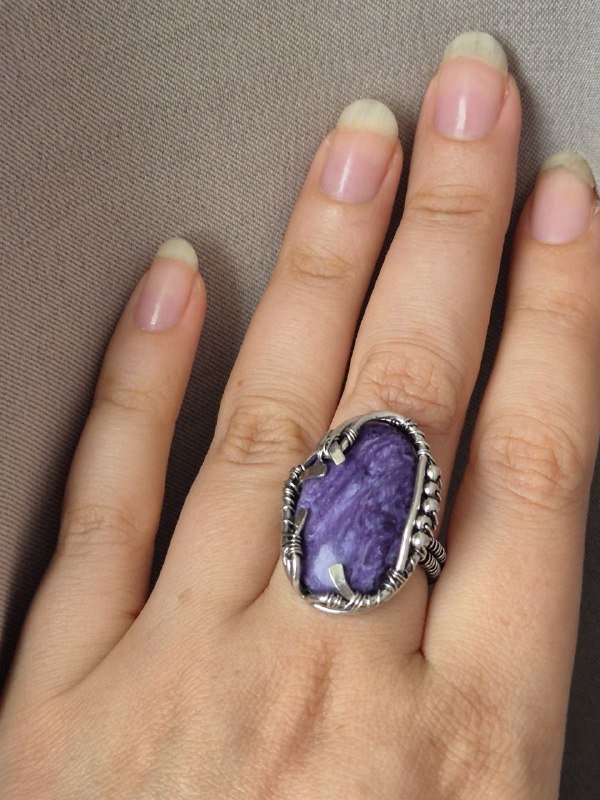 Кольцо с чароитом ручная работа 4