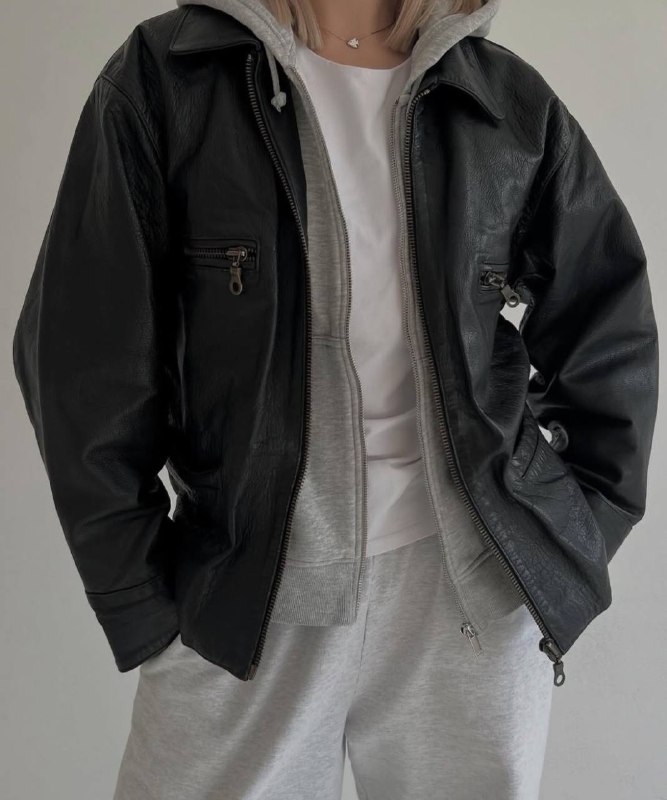Кожаная куртка черная M/L унисекс 5