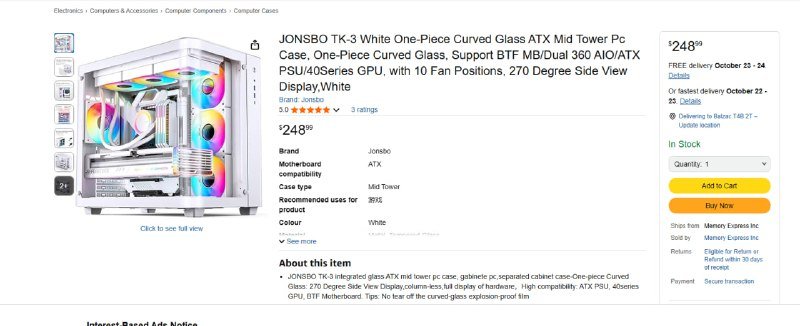 Кейс JONSBO TK-3 White One-Piece Curved Glass ATX Mid Tower 2