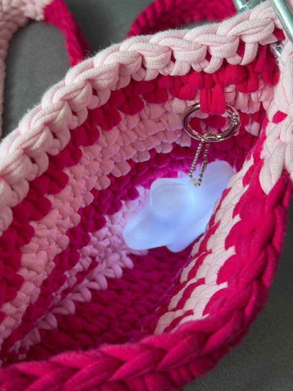 Розовая прелестная сумочка, Джутовая круглая сумочка 3