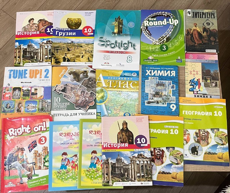 рабочие тетради, школьные учебники, пропись, азбука грузинского языка