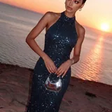 Sparkly backless dress, navy blue 3