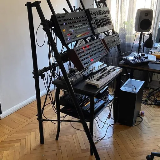 Prophet 6 desktop, Behringer RD8 MK2, TD-3, RD-6, Yamaha 12XU mixer