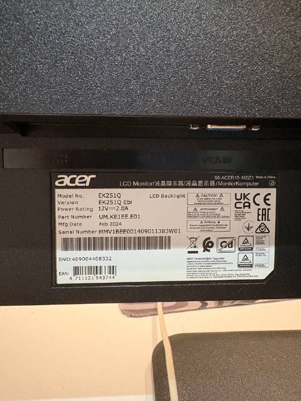 Монитор Acer EK251Q 24 дюйма 100Hz Full HD 3