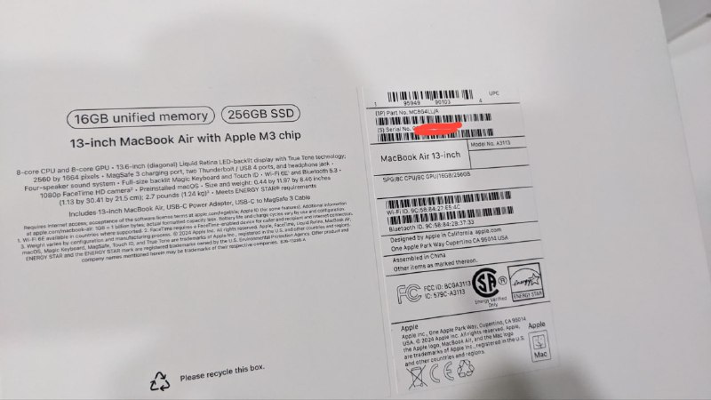 MacBook Air 13.6 M3 16GB RAM 256GB SSD 4