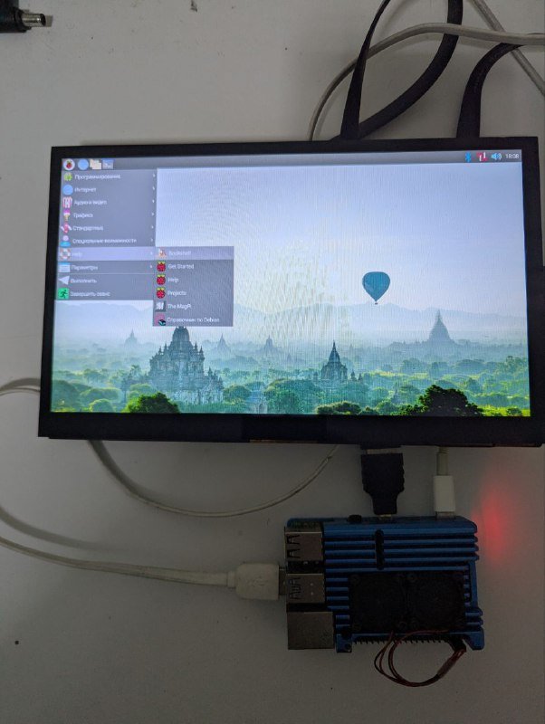 Raspberry Pi 4 Model B, корпус с кулерами, сенсорный экран, карта памяти 128 ГБ, переходник HDMI