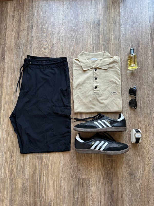 Поло Stone Island, Шорты Oakley, Кроссовки Adidas Samba, Духи Hugo Boss