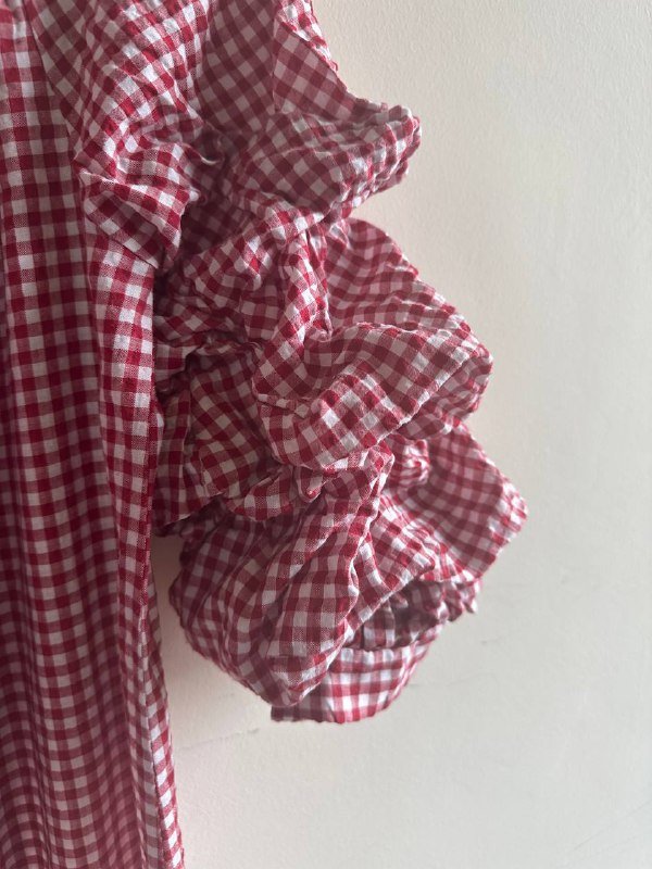 Платье Zara миди красно-белая клетка с открытыми плечами 2