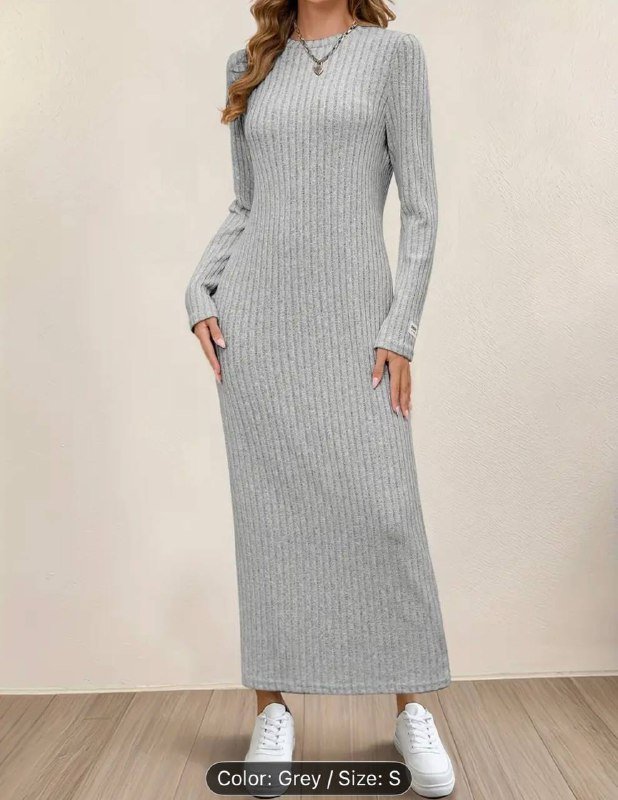 Новое серое платье макси с длинным рукавом