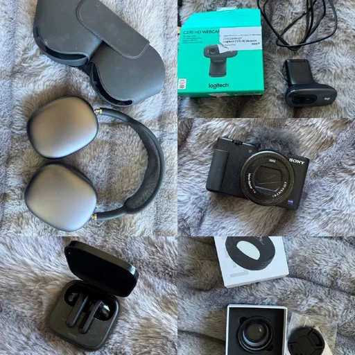 Apple AirPods Max, Xiaomi Buds 6, Logitech Camera, Sony ZV-1, Ulanzi Lens
