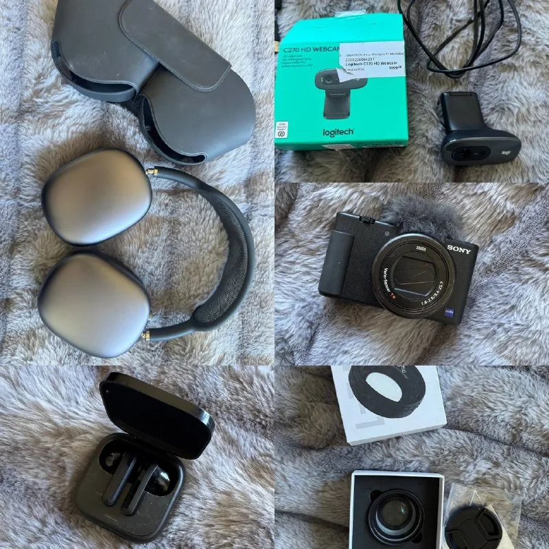 Apple AirPods Max, Xiaomi Buds 6, Logitech Camera, Sony ZV-1, Ulanzi Lens