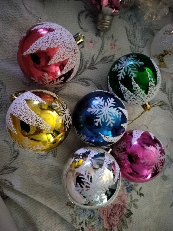 Новогодние рождественские украшения на ёлку наборы шаров и снежинок 3