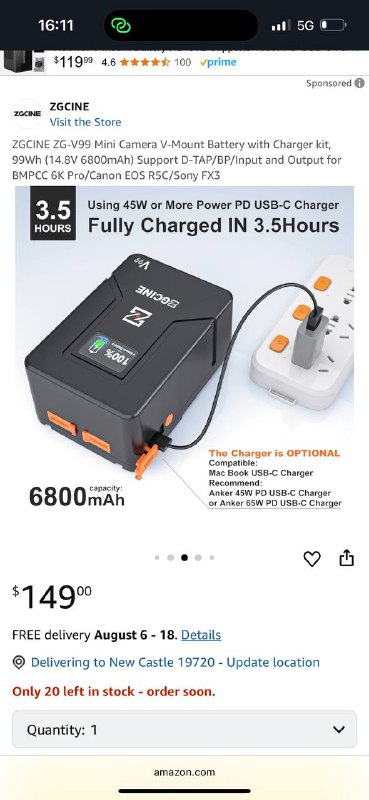 ZGCINE ZG-V99 Mini Camera V-Mount Battery 7