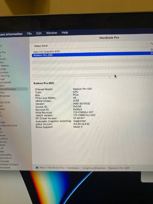 Macbook Pro 15 дюймов i7 16GB 512SSD Radeon Pro 560 9