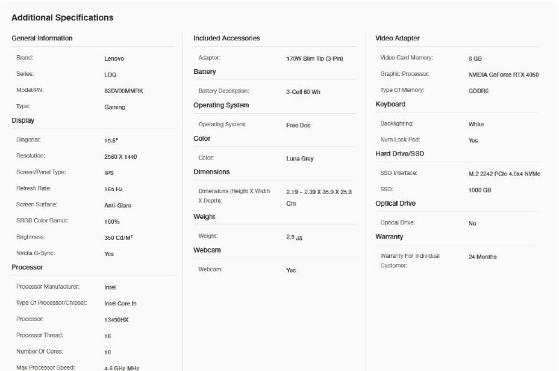 Игровой ноутбук Lenovo LOQ Intel Core i5 RTX 4050 16GB 15.6" 2