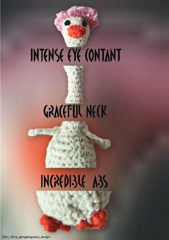 Амигуруми гусь с длинной шеей в шапочке 3