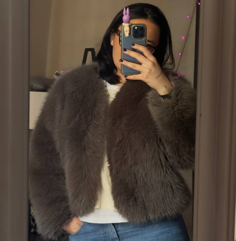 Серая шуба из искусственного меха L–XL 2