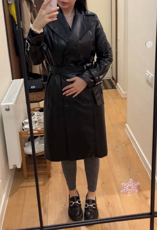 Базовое кожаное пальто-тренч 2