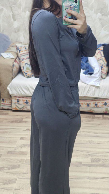 домашний удобный костюм с брюками и карманами 2