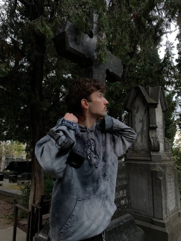 Мужской худи оверсайз с джинсовыми элементами 6