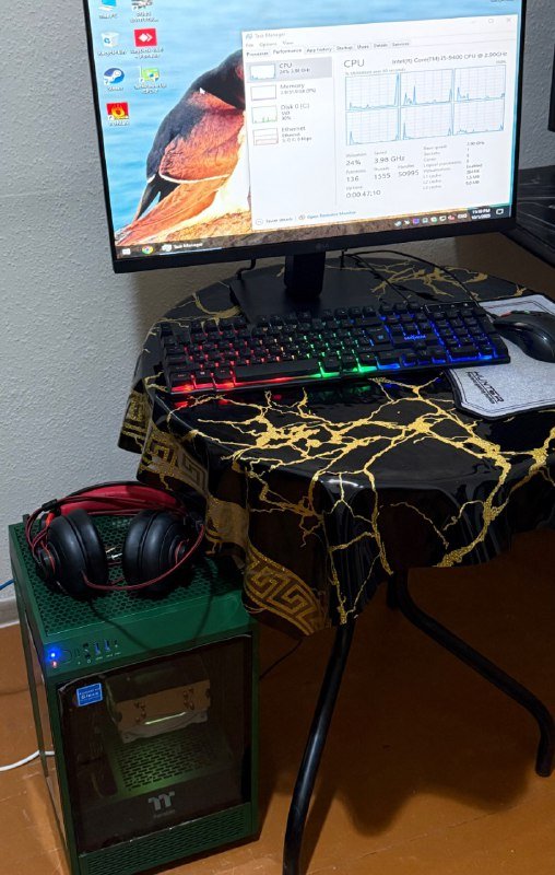 Игровой ПК, монитор, мышь, клавиатура, подставка, колонки, наушники