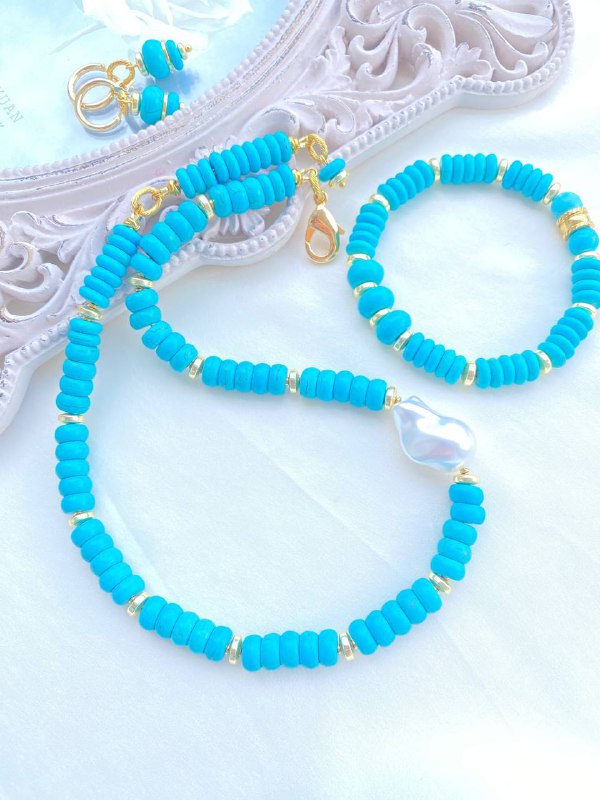 Чокер из говлита, браслет, серьги комплект 2