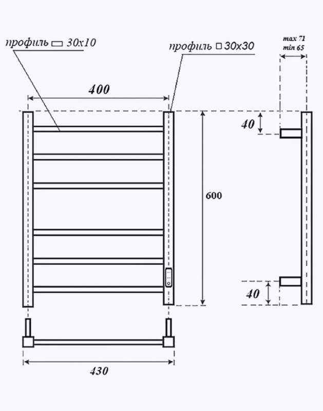 электрический полотенцесушитель черный матовый 600x430 мм 4