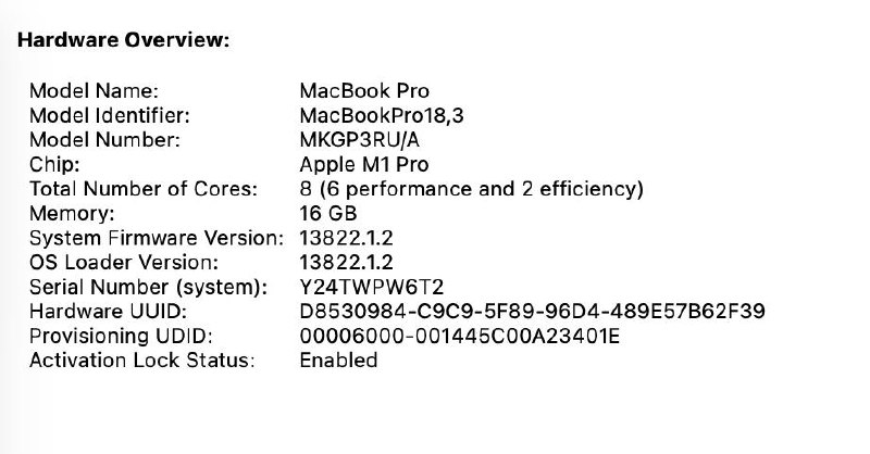 Macbook Pro M1 Pro 14" 16GB 512GB SSD 5