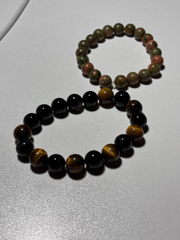 браслеты унакит и кошачий глаз с мешочком 3