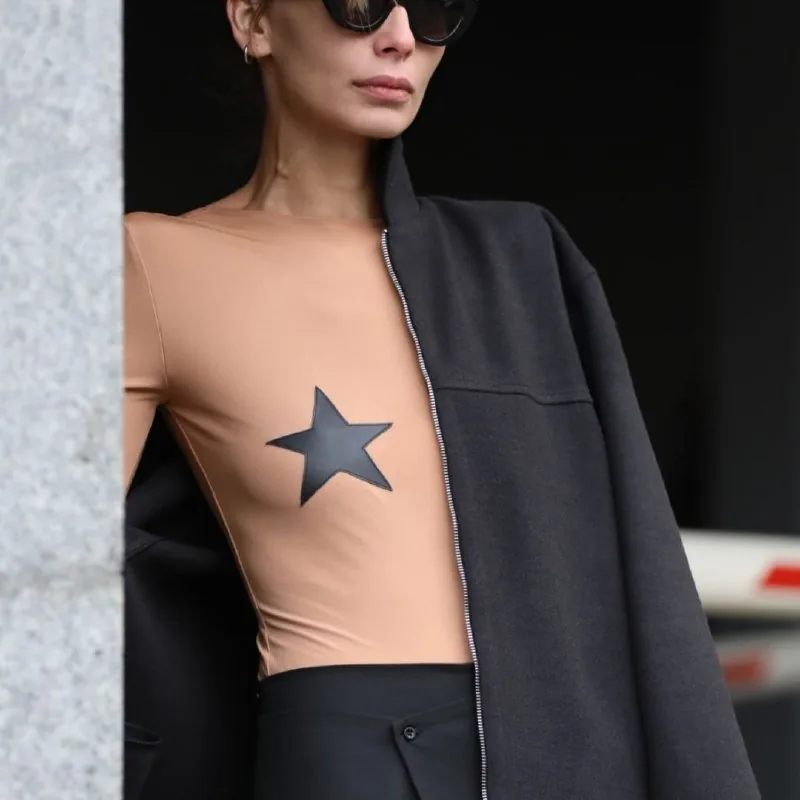 Боди с открытой спиной, лонгслив с пирсингом, Black Cross Top 1
