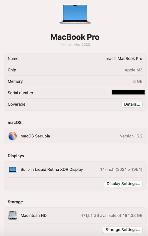 Macbook Pro 14 Inch 2023 M3 8/512 10