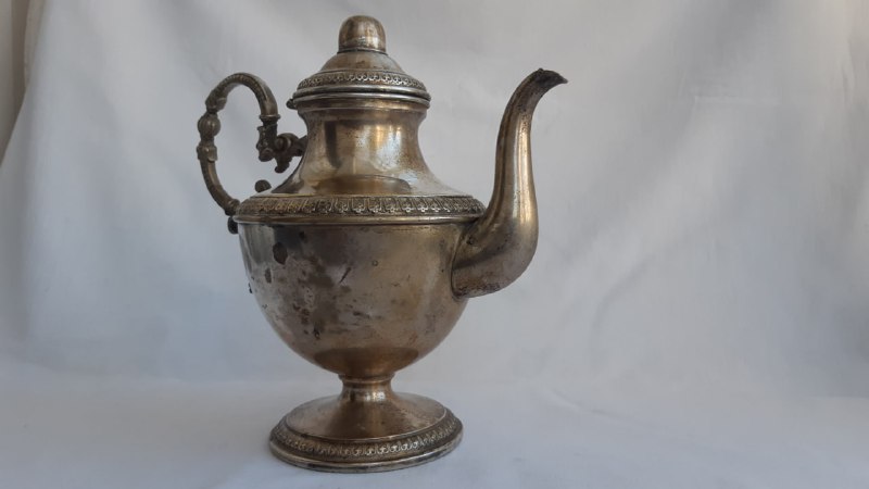 Посеребренный латунный антикварный чайник, Германия 800 проба 2