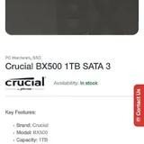Crucial BX500 1TB SSD 3