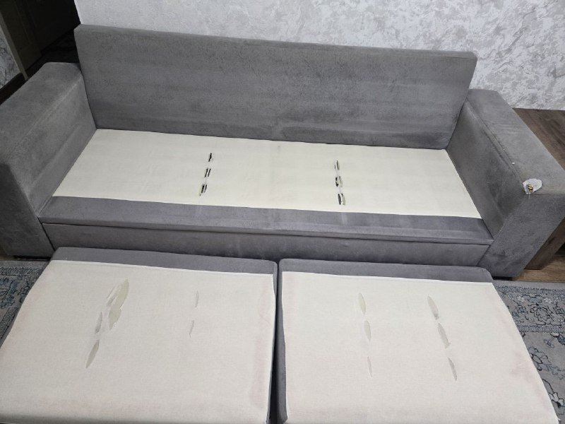 раскладной диван и два кресла серые 3