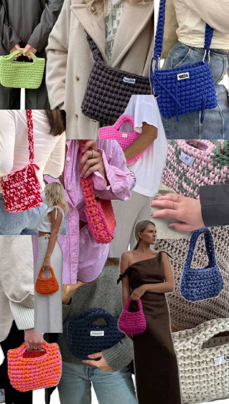 Вязаная сумка голубая с вкраплением желтого и коричневого 5