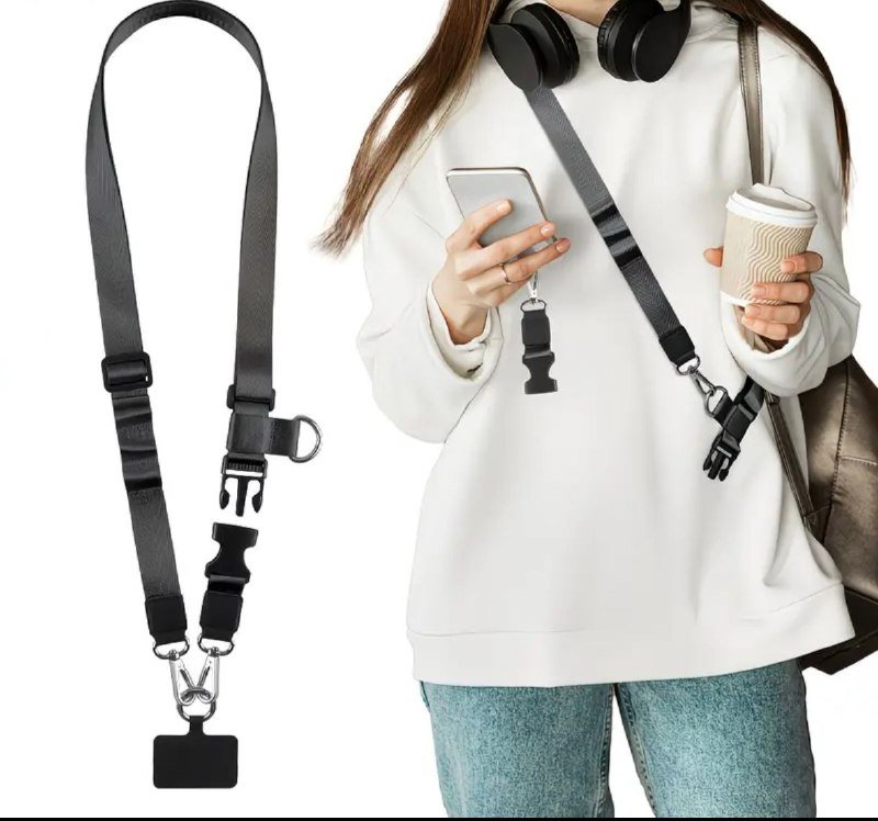 Ремешок для телефона длинный черный на плечо