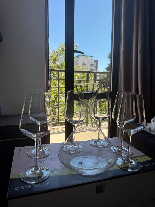 6 бокалов для вина, декантер Crystalex Bohemia Sandra