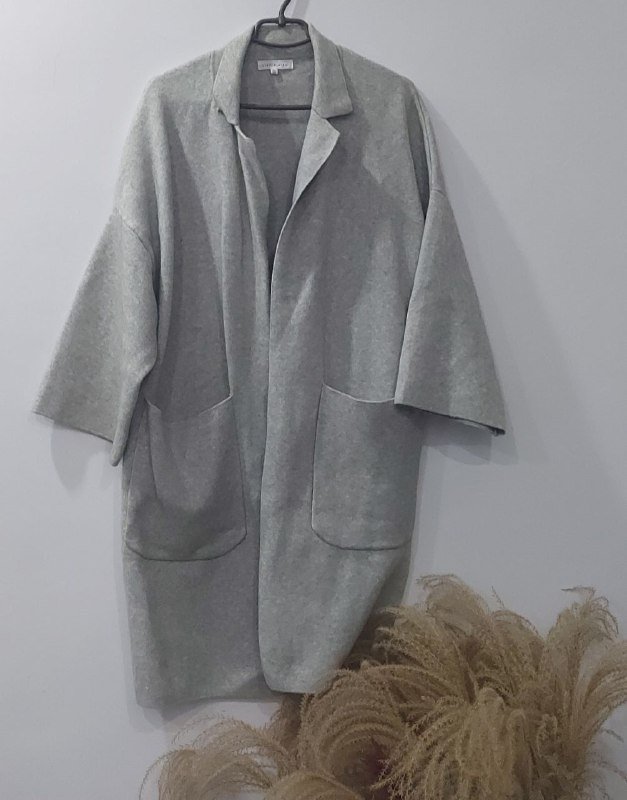 Пальто-кардиган оверсайз светло-серый меланж