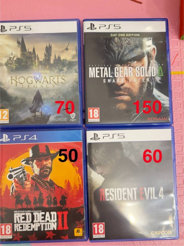 Диски игры PS4 PS5 Hogwarts Legacy, Metal Gear Solid, Red Dead Redemption, Resident Evil 4