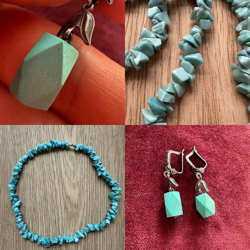 Серьги и короткие бусы бирюза и серебро