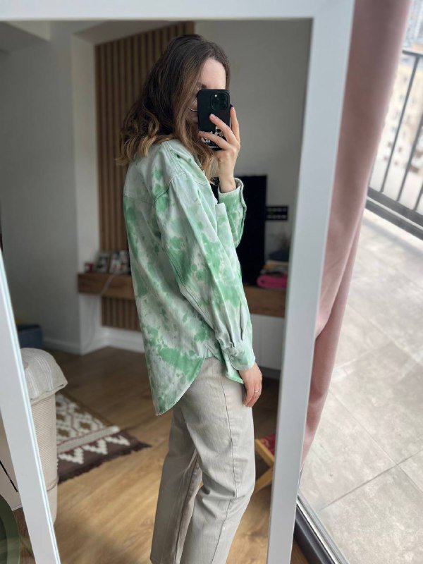 Рубашка джинсовая H&M кастомизированная тай дай размер М 2